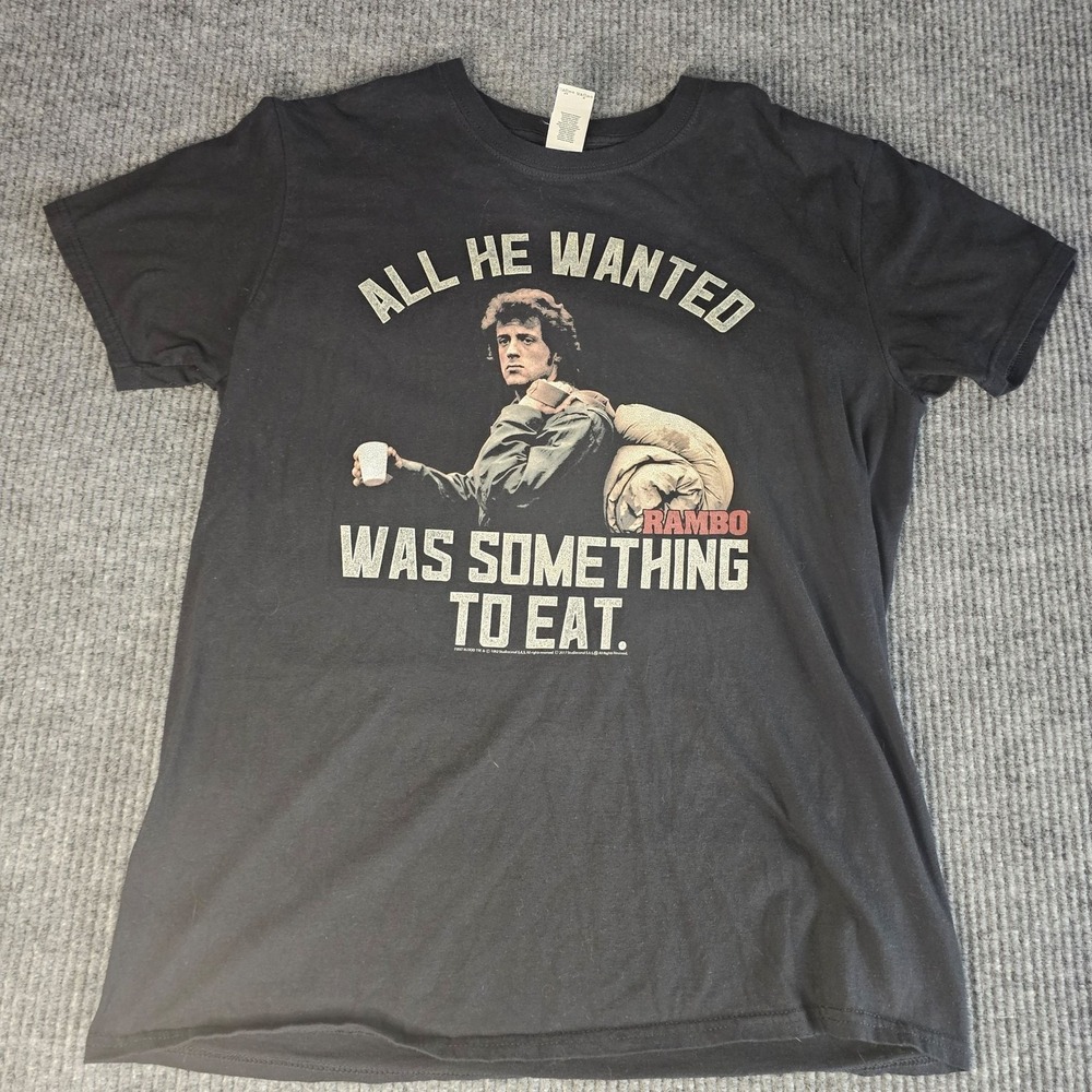 Rambo All He Wanted Was Something To Eat Shirt Mens Large Black Graphic Tee